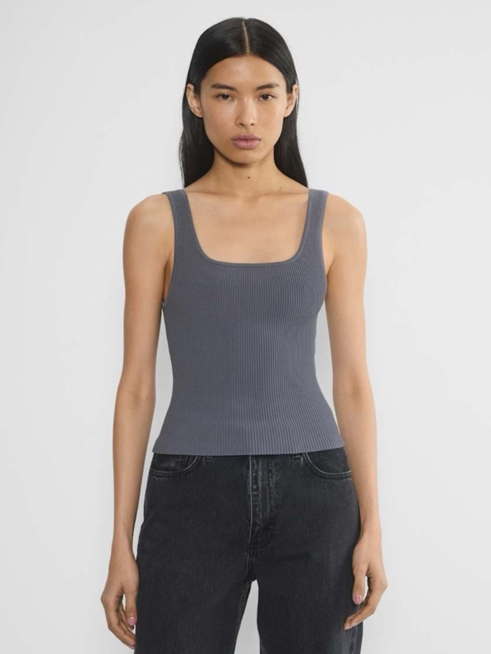Aritzia Babaton Sculpt Knit Squareneck Tank Charcoal